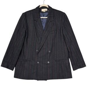 Vintage Step By Step Blazer Womens 16 Black Pinstripe Double Breasted Made USA